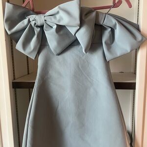 Zara Pale Blue Off-Shoulder Dress with Oversized Bow